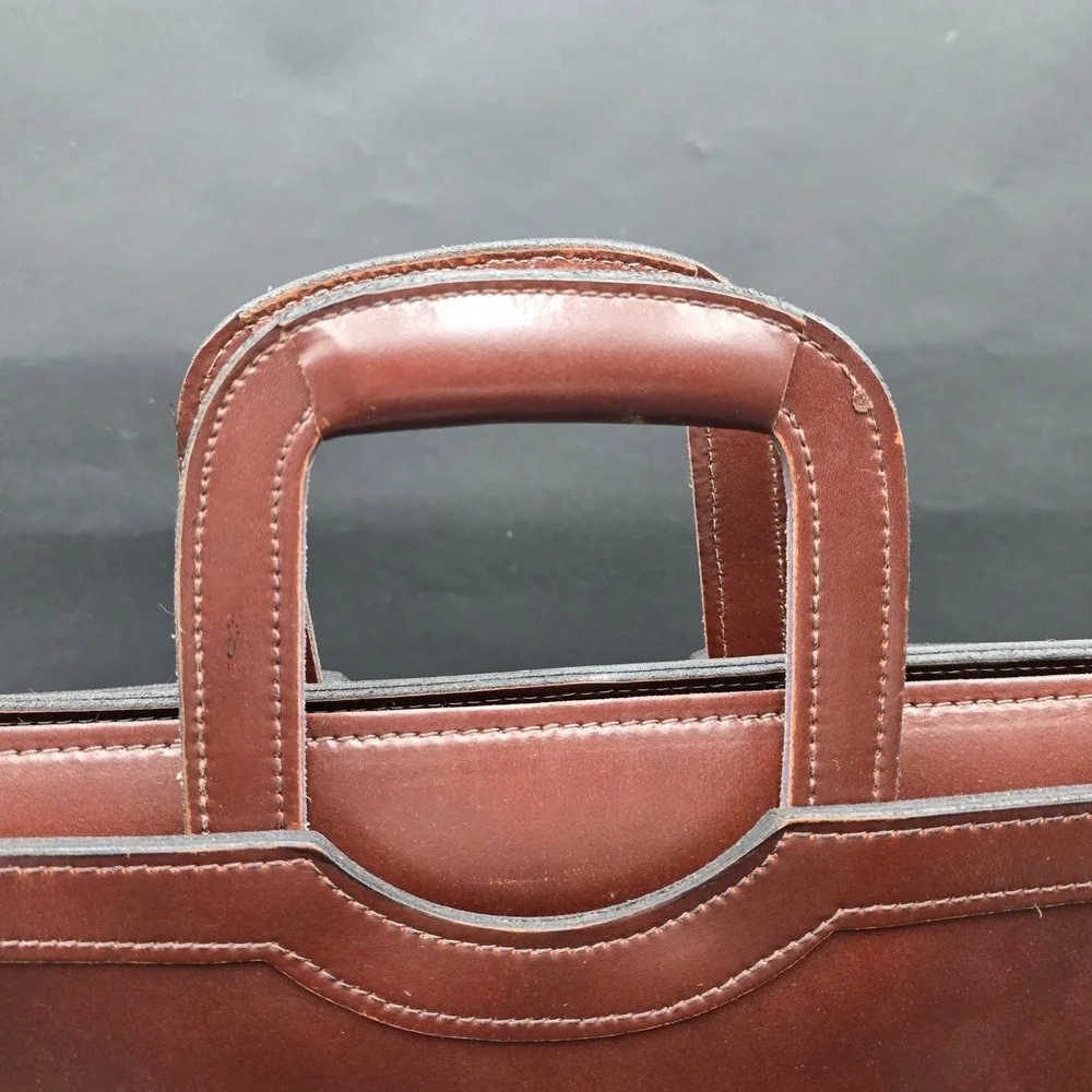 Vintage Brown Leather Briefcase Slim Laptop Bag Messenger with Shoulder Strap